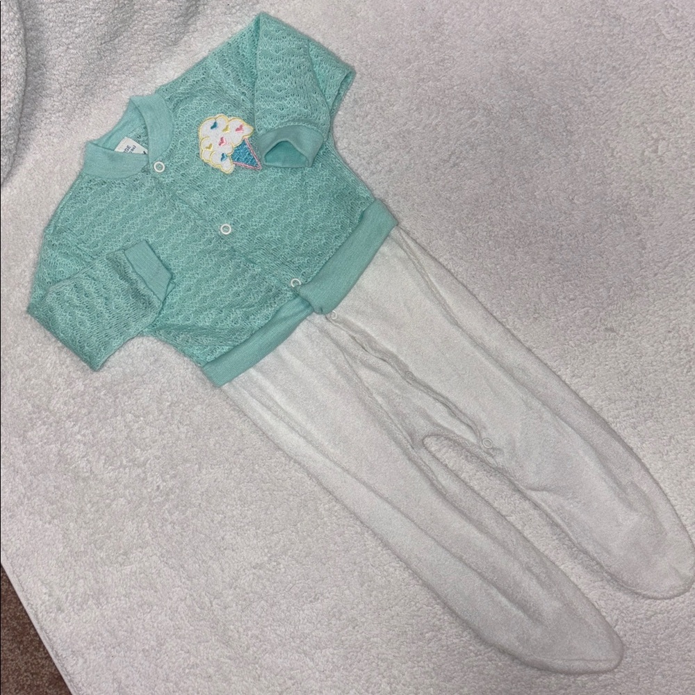 Vintage lullaby land Aqua knit ice cream sweater top sleeper 18.5-23 lbs